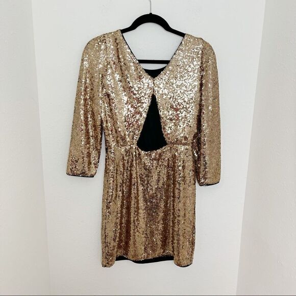Lulu's Gold Sequin Long Sleeve Mini Dress - Picture 4 of 9